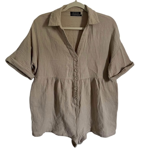 Urban Outfitters Kendra Linen Button-Front Romper - Size Small - Picture 3 of 8